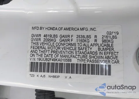 2019 Acura Tlx Tech Pkg из США, поврежденный, VIN 19UUB2F49KA010588